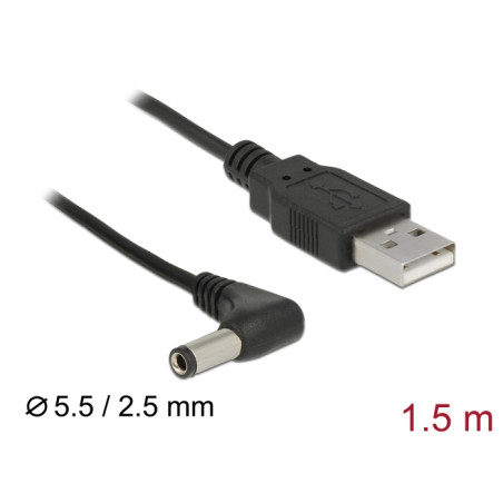 Delock USB Stromkabel zu DC 5,5 x 2,5 mm Stecker 90° 1,5 m