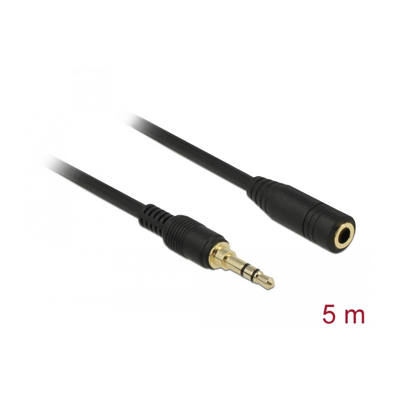 Delock Klinkenverlängerungskabel 3,5 mm 3 Pin Stecker zu Buchse 5 m schwarz