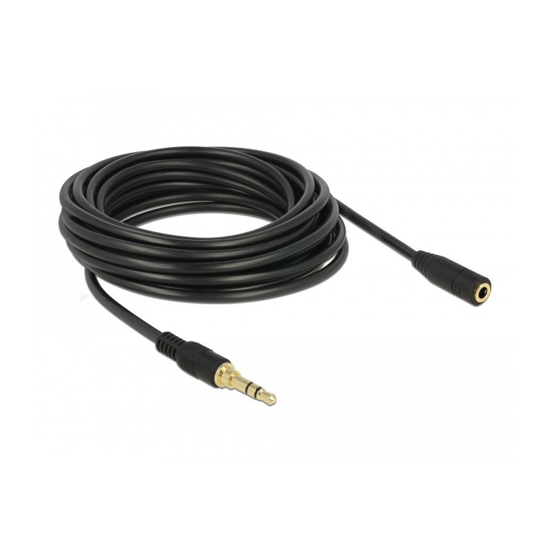 Delock Klinkenverlängerungskabel 3,5 mm 3 Pin Stecker zu Buchse 5 m schwarz