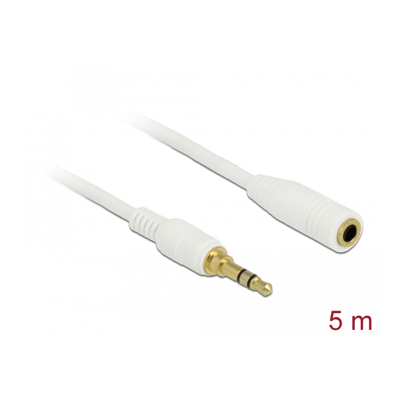 Delock Klinkenverlängerungskabel 3,5 mm 3 Pin Stecker zu Buchse 5 m weiß
