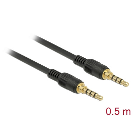 Delock Klinkenkabel 3,5 mm 4 Pin Stecker zu Stecker 0,5 m schwarz