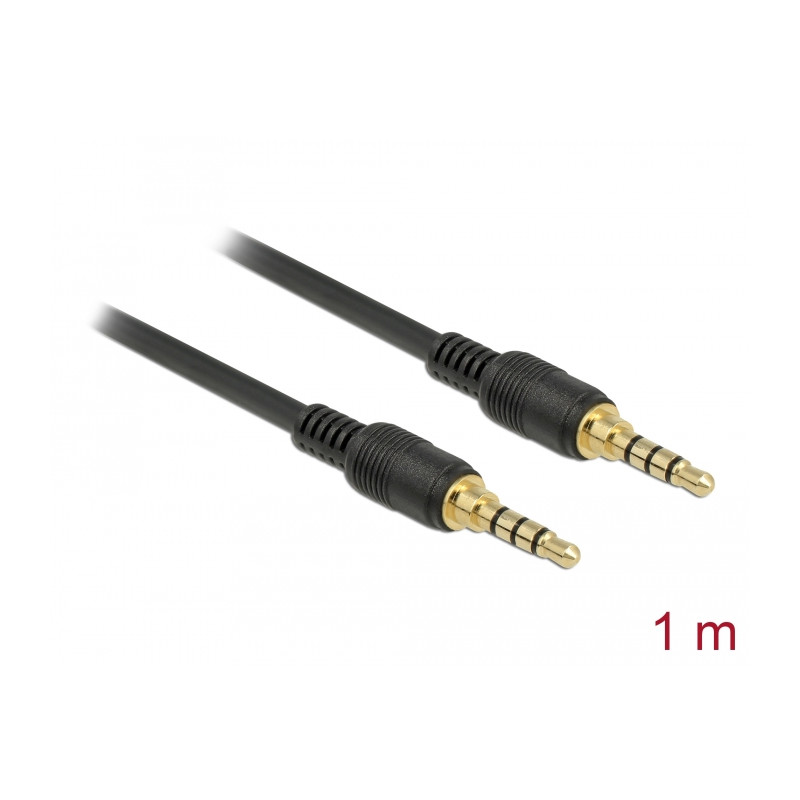 Delock Klinkenkabel 3,5 mm 4 Pin Stecker zu Stecker 1 m schwarz