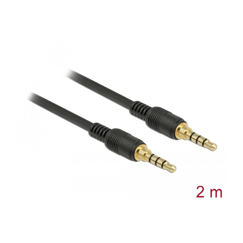 Delock Klinkenkabel 3,5 mm 4 Pin Stecker zu Stecker 2 m schwarz