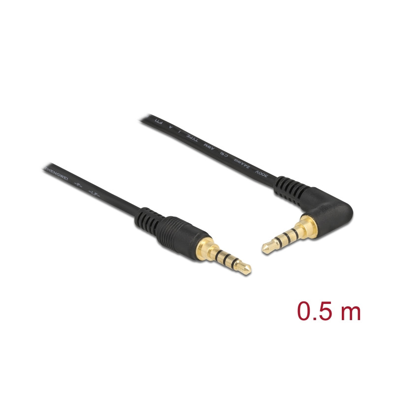 Delock Klinkenkabel 3,5 mm 4 Pin Stecker - Stecker gewinkelt 0,5 m schwarz