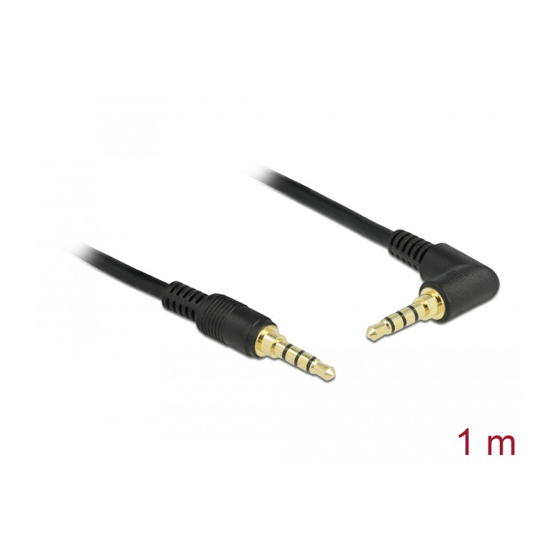 Delock Klinkenkabel 3,5 mm 4 Pin Stecker - Stecker gewinkelt 1 m schwarz