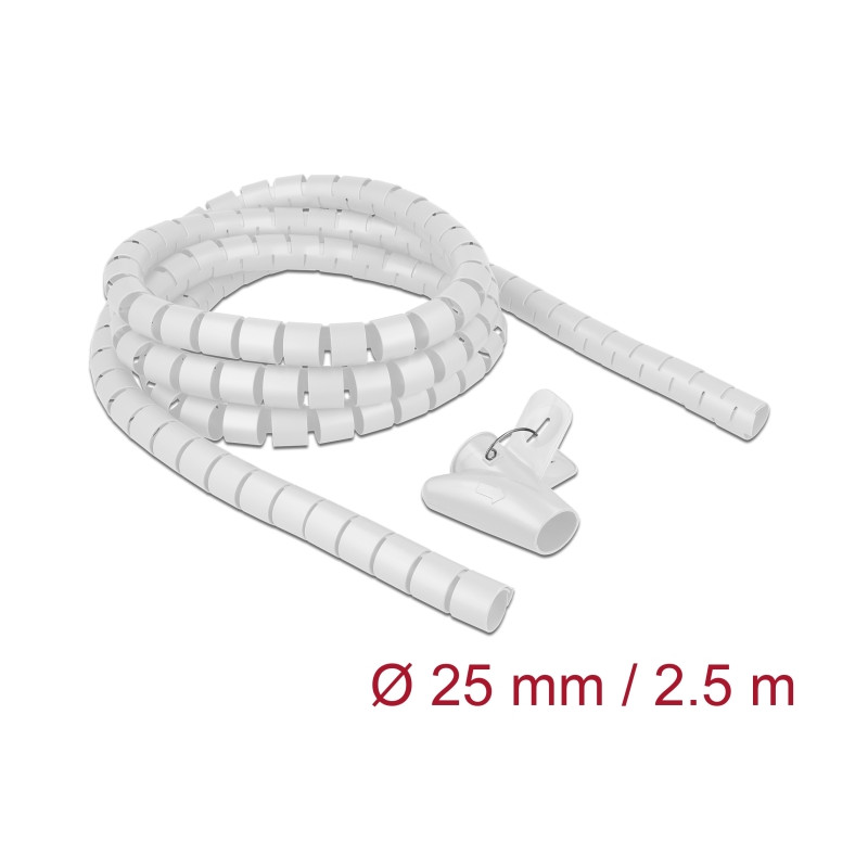 Delock Spiralschlauch mit Einziehwerkzeug 2,5 m x 25 mm weiß