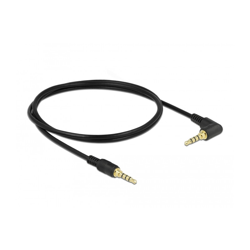 Delock Klinkenkabel 3,5 mm 4 Pin Stecker - Stecker gewinkelt 1 m schwarz