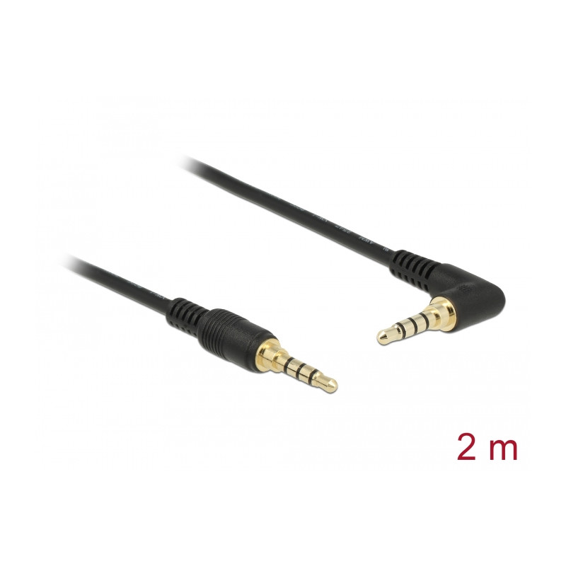 Delock Klinkenkabel 3,5 mm 4 Pin Stecker - Stecker gewinkelt 2 m schwarz