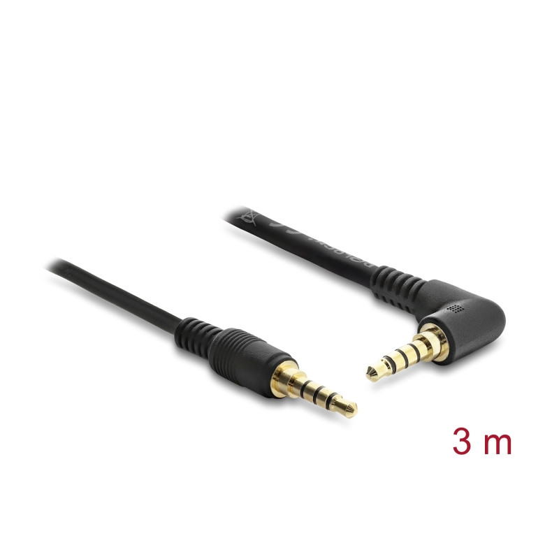 Delock Klinkenkabel 3,5 mm 4 Pin Stecker - Stecker gewinkelt 3 m schwarz