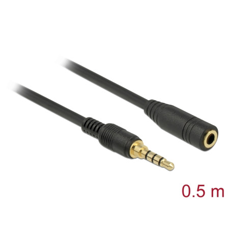 Delock Klinkenverlängerungskabel 3,5 mm 4 Pin Stecker zu Buchse 0,5 m schwarz