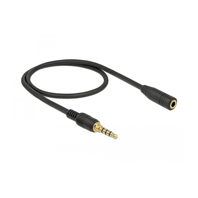 Delock Klinkenverlängerungskabel 3,5 mm 4 Pin Stecker zu Buchse 0,5 m schwarz