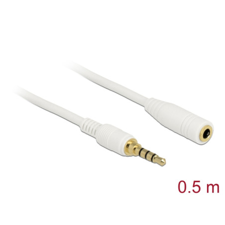 Delock Klinkenverlängerungskabel 3,5 mm 4 Pin Stecker zu Buchse 0,5 m weiß