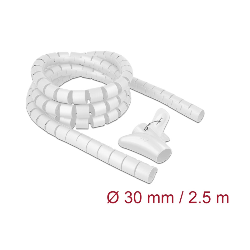 Delock Spiralschlauch mit Einziehwerkzeug 2,5 m x 30 mm weiß
