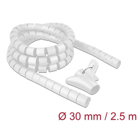 Delock Spiralschlauch mit Einziehwerkzeug 2,5 m x 30 mm weiß