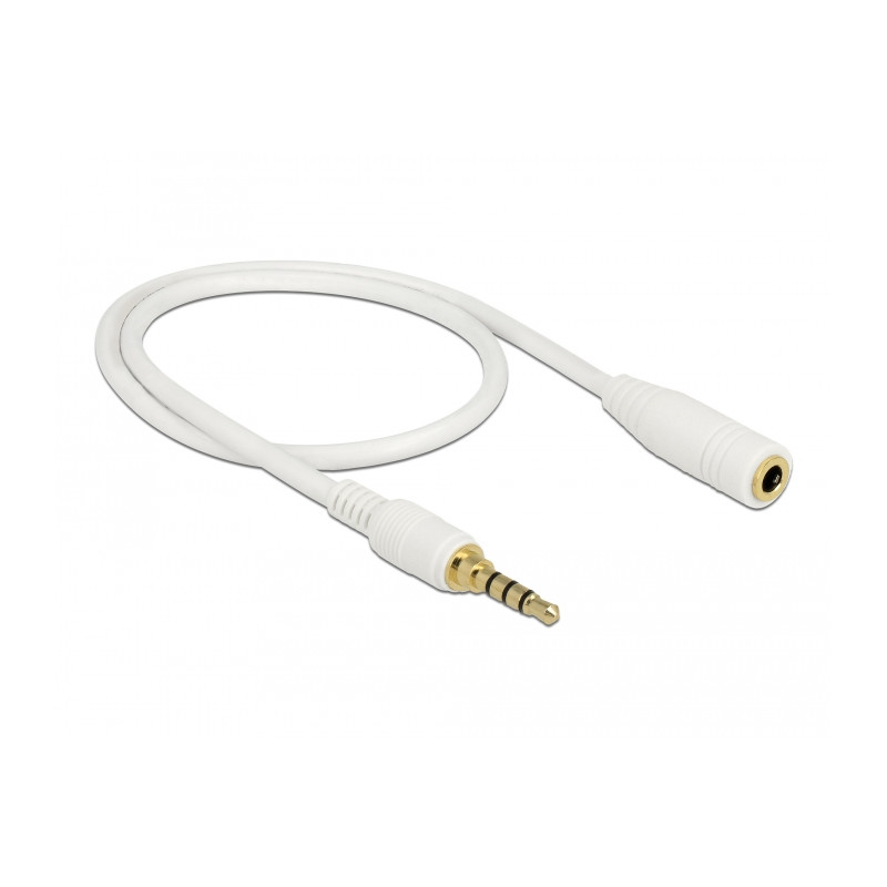 Delock Klinkenverlängerungskabel 3,5 mm 4 Pin Stecker zu Buchse 0,5 m weiß