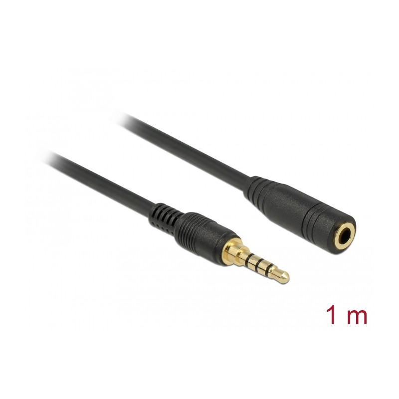 Delock Klinkenverlängerungskabel 3,5 mm 4 Pin Stecker zu Buchse 1 m schwarz