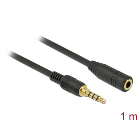 Delock Klinkenverlängerungskabel 3,5 mm 4 Pin Stecker zu Buchse 1 m schwarz