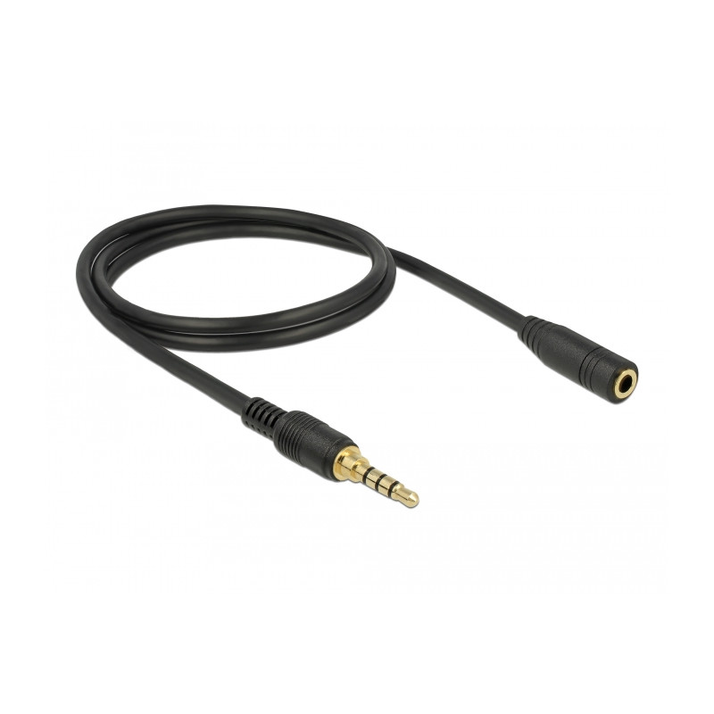 Delock Klinkenverlängerungskabel 3,5 mm 4 Pin Stecker zu Buchse 1 m schwarz