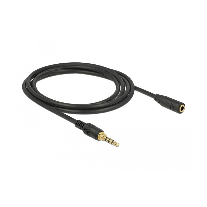 Delock Klinkenverlängerungskabel 3,5 mm 4 Pin Stecker zu Buchse 2 m schwarz