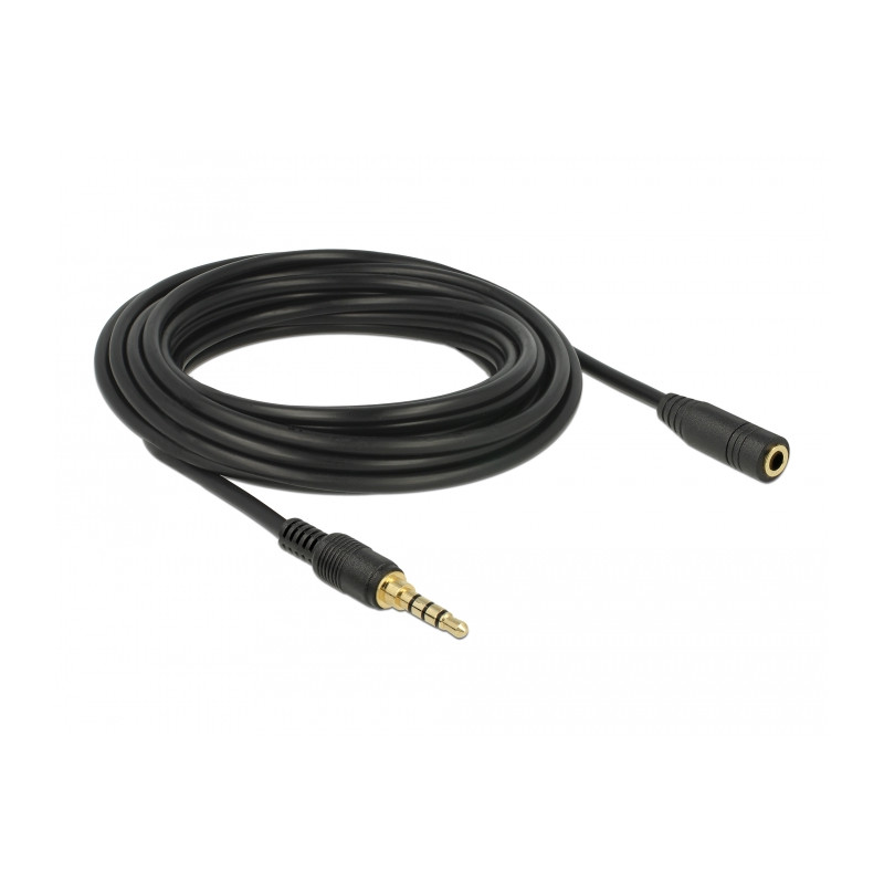 Delock Klinkenverlängerungskabel 3,5 mm 4 Pin Stecker zu Buchse 5 m schwarz