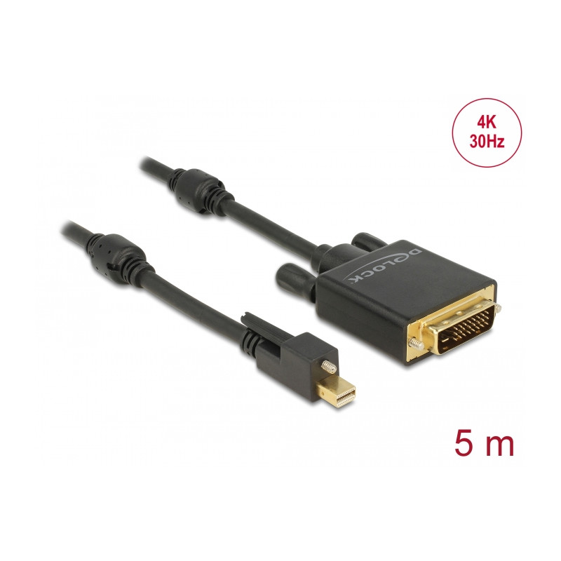 Delock Kabel mini DisplayPort 1.2 Stecker mit Schraube - DVI Stecker 4K 30 Hz Aktiv 5 m schwarz