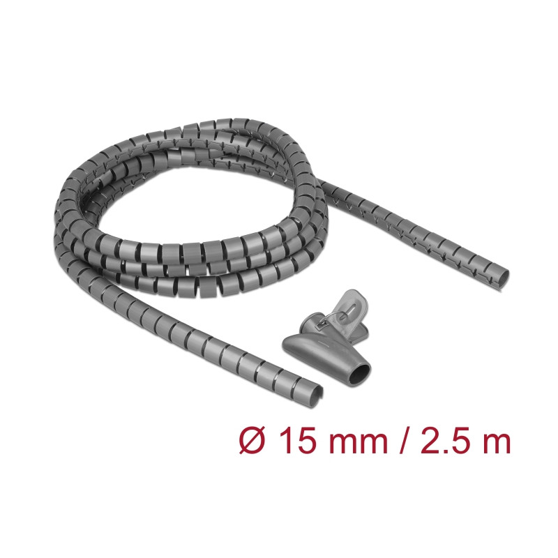 Delock Spiralschlauch mit Einziehwerkzeug 2,5 m x 15 mm grau