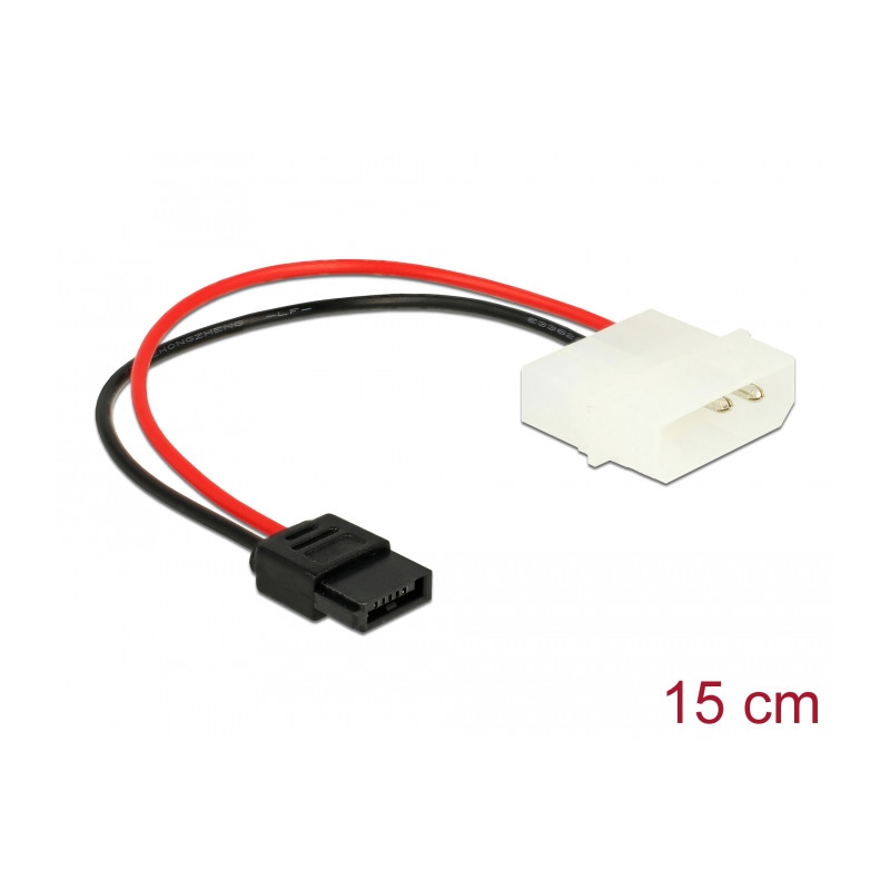 Delock Stromkabel Molex 4 Pin Stecker zu Slim SATA 6 Pin Buchse 15 cm