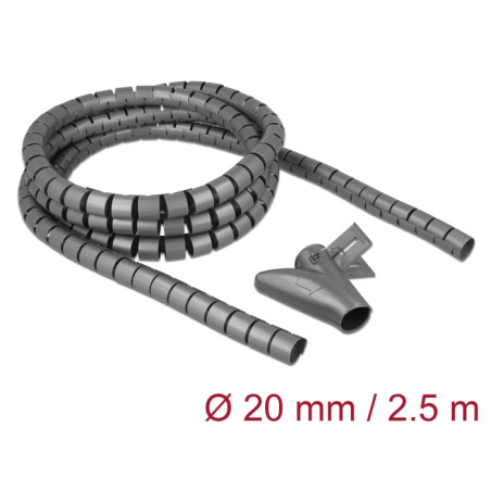 Delock Spiralschlauch mit Einziehwerkzeug 2,5 m x 20 mm grau
