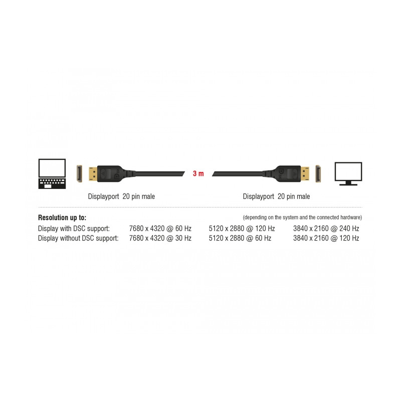 Delock DisplayPort Kabel 8K 60 Hz 3 m DP 8K zertifiziert