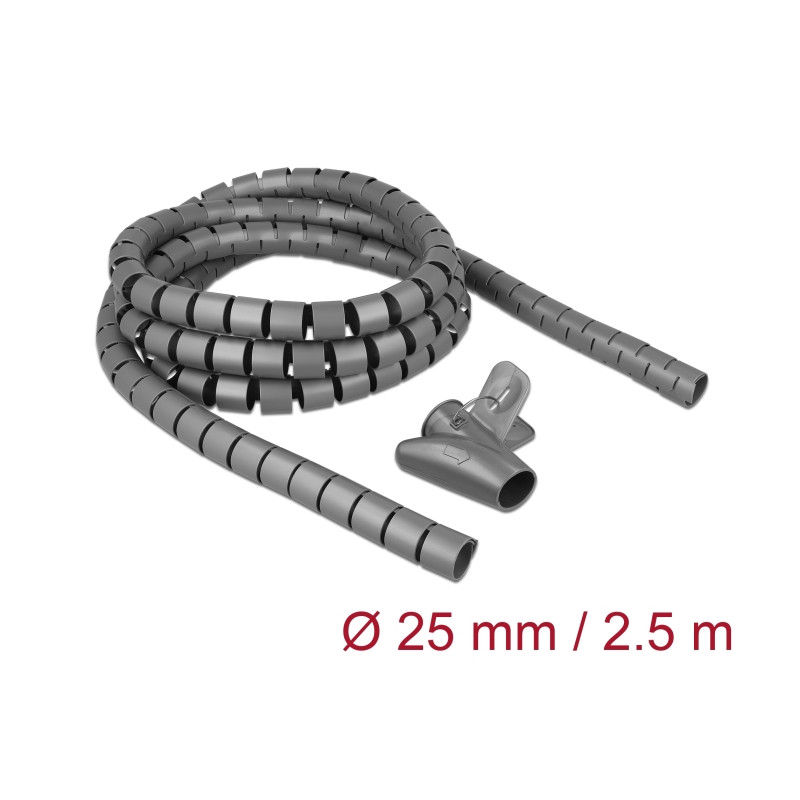 Delock Spiralschlauch mit Einziehwerkzeug 2,5 m x 25 mm grau