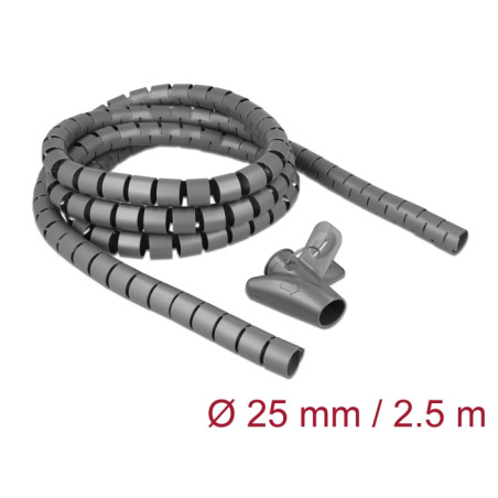 Delock Spiralschlauch mit Einziehwerkzeug 2,5 m x 25 mm grau