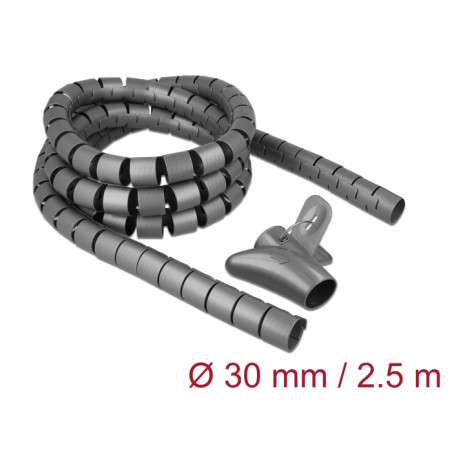 Delock Spiralschlauch mit Einziehwerkzeug 2,5 m x 30 mm grau