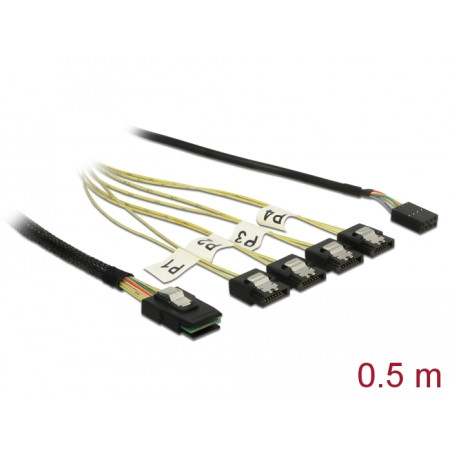 Delock Kabel Mini SAS SFF-8087 - 4 x SATA 7 Pin + Sideband 0,5 m Metall