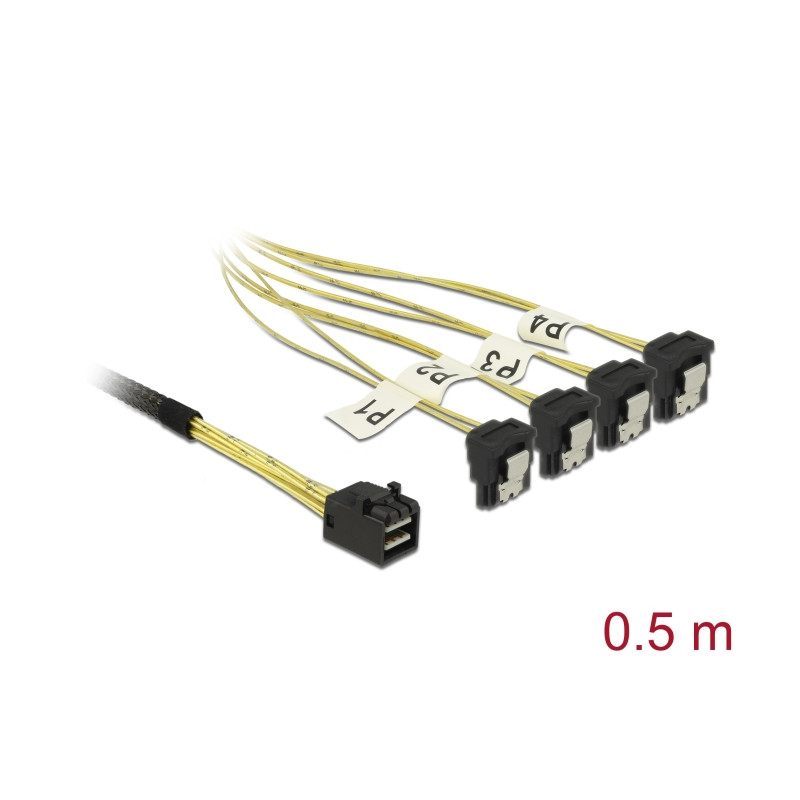 Delock Kabel Mini SAS HD SFF-8643 - 4 x SATA 7 Pin gewinkelt 0,5 m