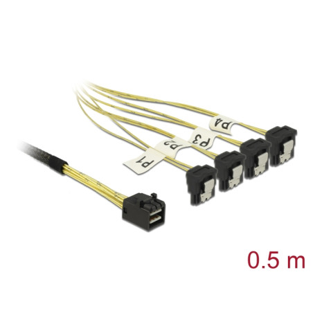 Delock Kabel Mini SAS HD SFF-8643 - 4 x SATA 7 Pin gewinkelt 0,5 m