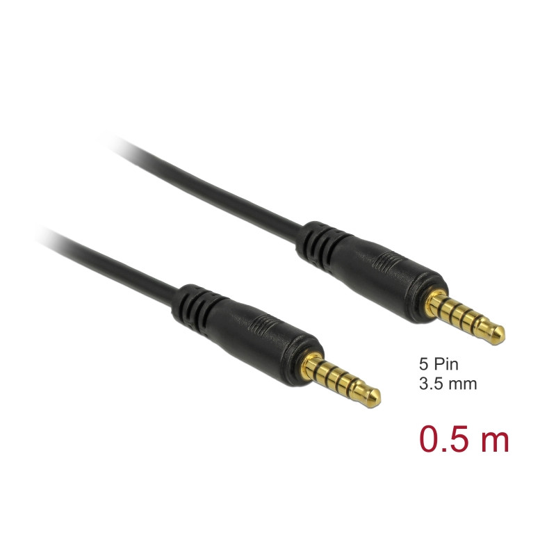 Delock Klinkenkabel 3,5 mm 5 Pin Stecker zu Stecker 0,5 m schwarz