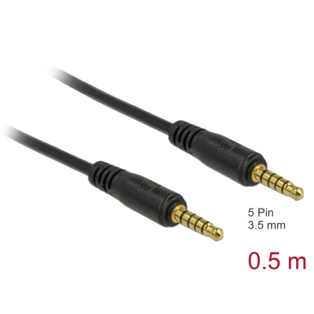Delock Klinkenkabel 3,5 mm 5 Pin Stecker zu Stecker 0,5 m schwarz