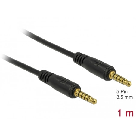 Delock Klinkenkabel 3,5 mm 5 Pin Stecker zu Stecker 1 m schwarz