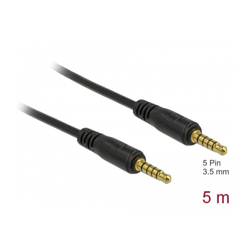 Delock Klinkenkabel 3,5 mm 5 Pin Stecker zu Stecker 5 m schwarz