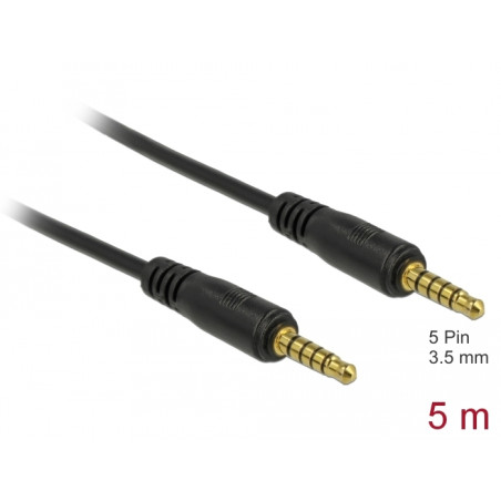 Delock Klinkenkabel 3,5 mm 5 Pin Stecker zu Stecker 5 m schwarz
