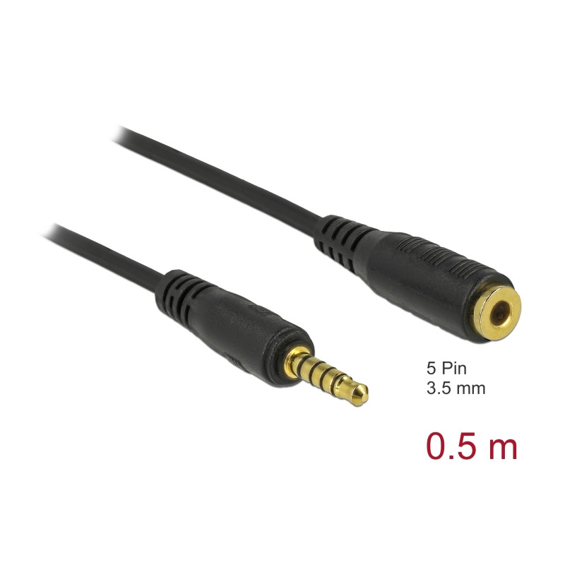 Delock Verlängerungskabel Klinke 3,5 mm 5 Pin Stecker zu Buchse 0,5 m schwarz