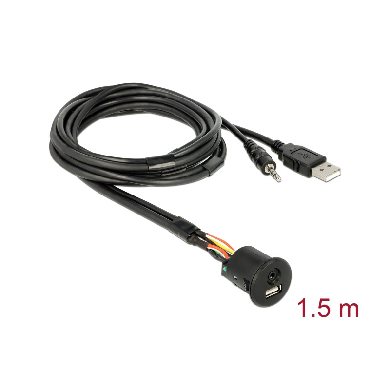 Delock Kabel USB Typ-A Stecker + 3,5 mm 4 Pin Klinkenstecker - Einbaubuchse USB Typ-A Buchse + 3,5 mm 4 Pin Klinkenbuchse (Audio