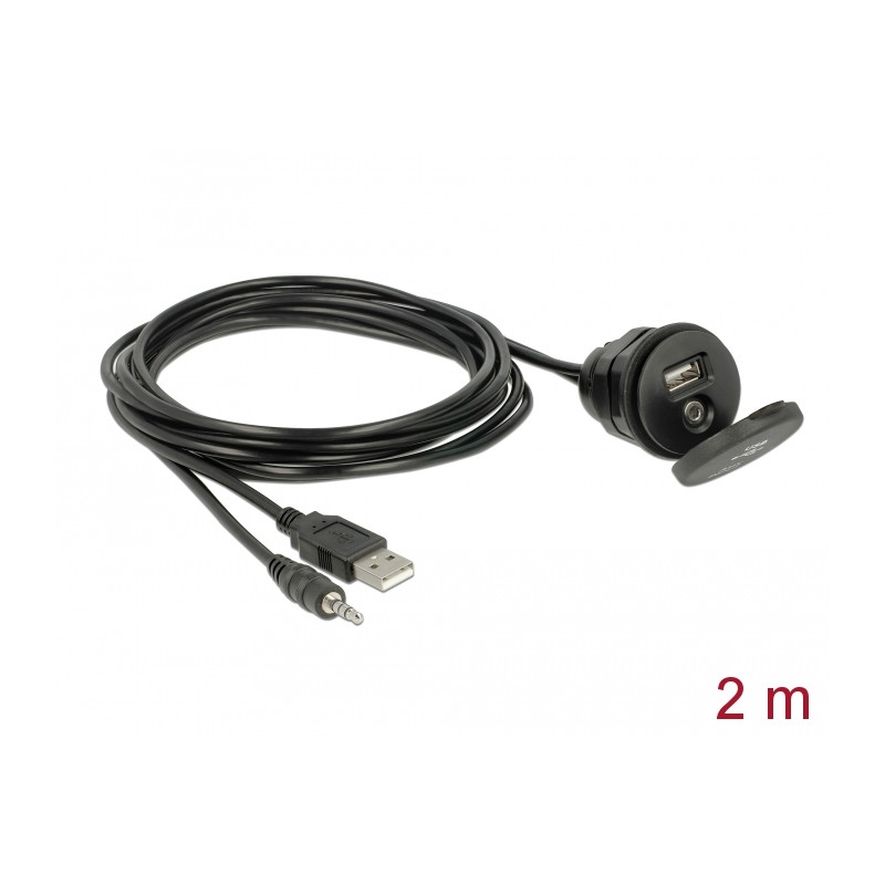 Delock Kabel USB Typ A Stecker + 3,5 mm 4 Pin Klinkenstecker - Einbaubuchse mit Verschlussdeckel USB Typ A Buchse + 3,5 mm 4 Pin
