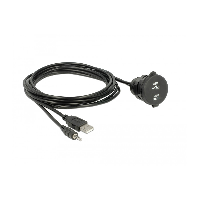 Delock Kabel USB Typ A Stecker + 3,5 mm 4 Pin Klinkenstecker - Einbaubuchse mit Verschlussdeckel USB Typ A Buchse + 3,5 mm 4 Pin