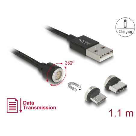 Delock Magnetisches USB Daten- und Ladekabelset für Micro USB / USB Type-C™ schwarz 1,1 m