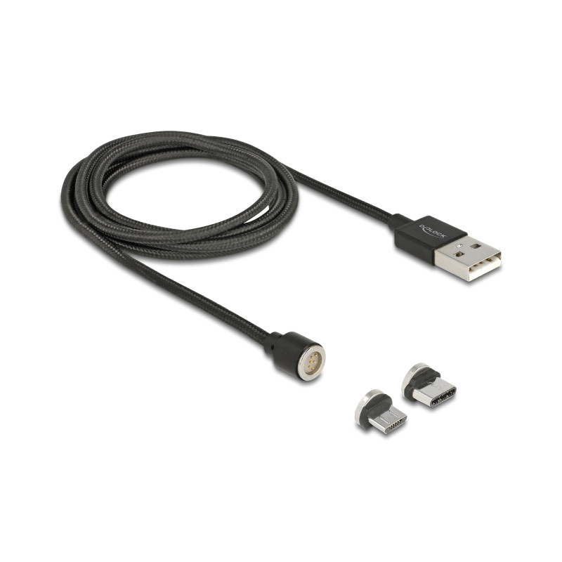 Delock Magnetisches USB Daten- und Ladekabelset für Micro USB / USB Type-C™ schwarz 1,1 m