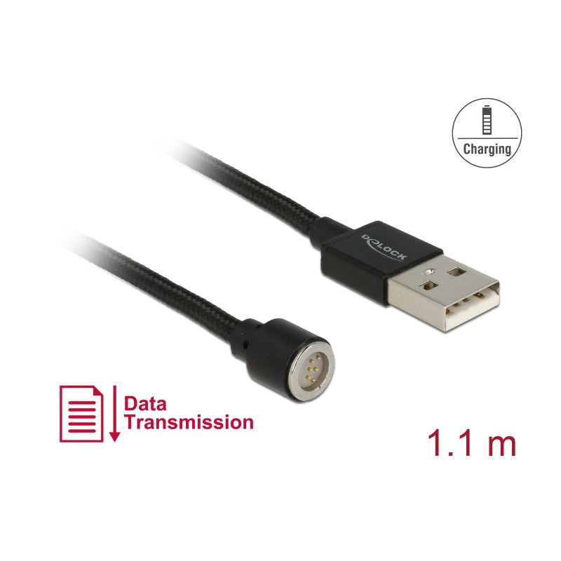 Delock Magnetisches USB Daten- und Ladekabel schwarz 1,1 m