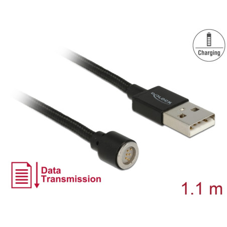 Delock Magnetisches USB Daten- und Ladekabel schwarz 1,1 m