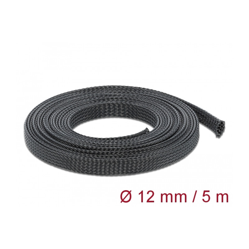 Delock Geflechtschlauch dehnbar 5 m x 12 mm schwarz