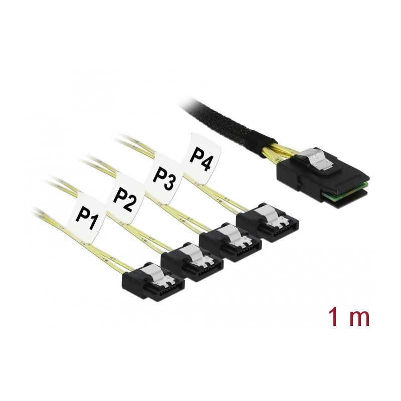 Delock Kabel Mini SAS SFF-8087 - 4 x SATA 7 Pin 1 m Metall
